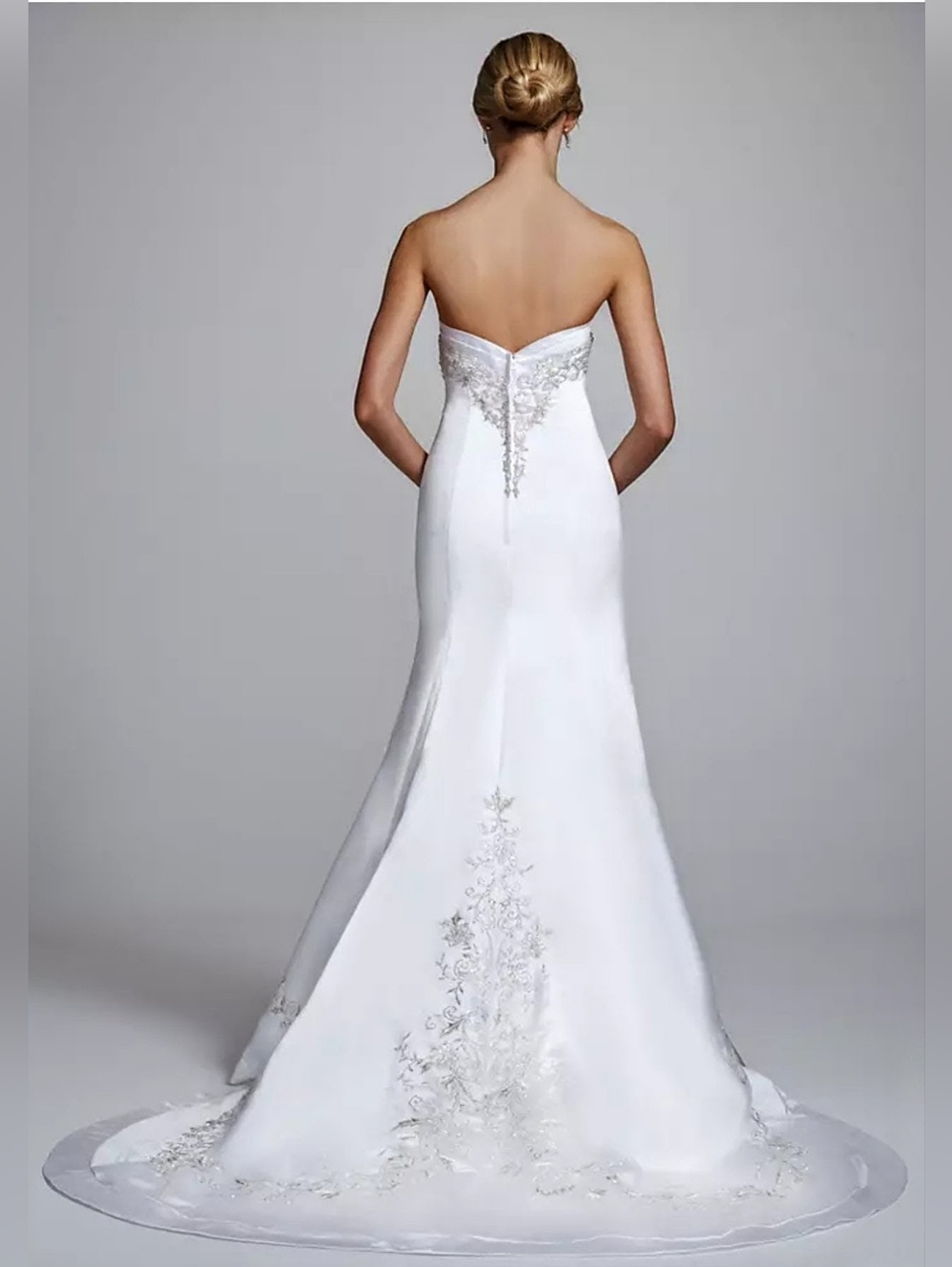 Vintage Mermaid David's Bridal Ivory/Cream Embellished Sweethart Wedding Dress - Picture 11 of 12